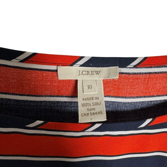 J Crew Silk Gondola Striped Short Sleeve Top Womens 10 Blue Red - Picture 2 of 4